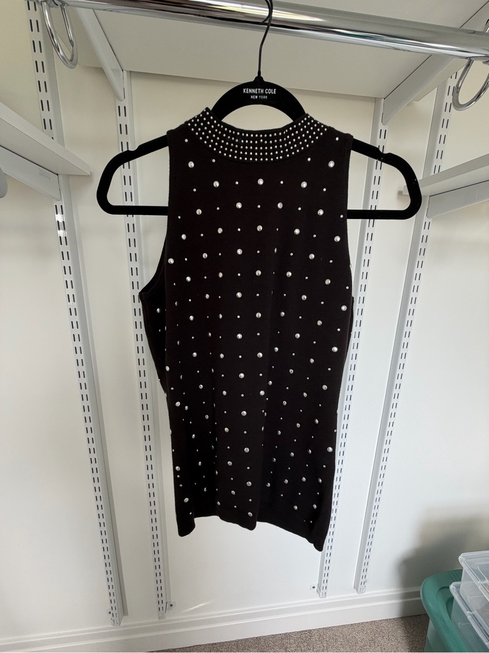 NWT White House Black Market Black Sleeveless Studded Knit Top